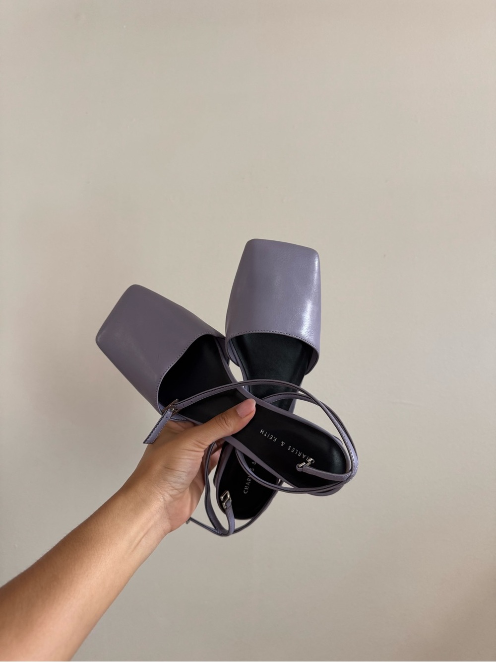 Charles & Keith Lilac Square-Toe Ankle Strap Flats